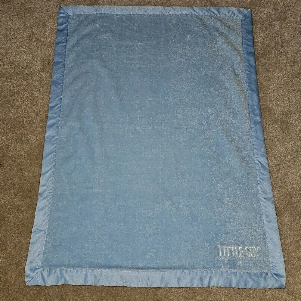 Carter's LITTLE GUY Blue Fleece Baby Blanket Satin Trim White Star 29x40
